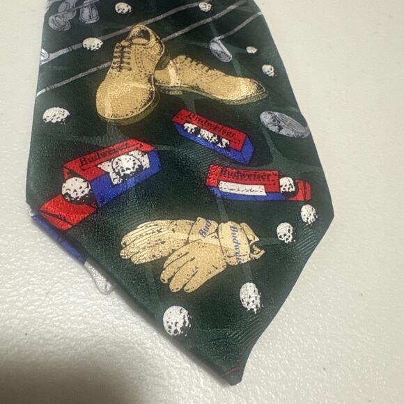 Budweiser Golf 1 Tie Vintage 1999 Anheuser-Busch Green Novelty Silk Hand Made - Picture 5 of 7